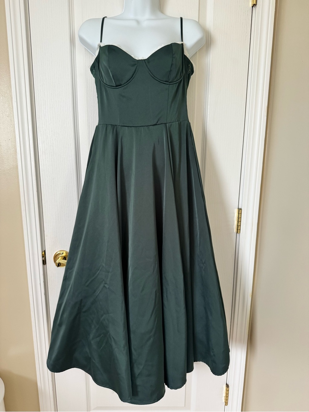 Almond Muse Selene Forest Green Midi Dress Tulle Secret Pockets Size M